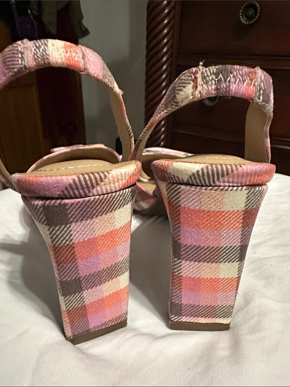 Cityclassified Pink Orange Plaid Buckle Slingback Mules - Picture 4 of 10